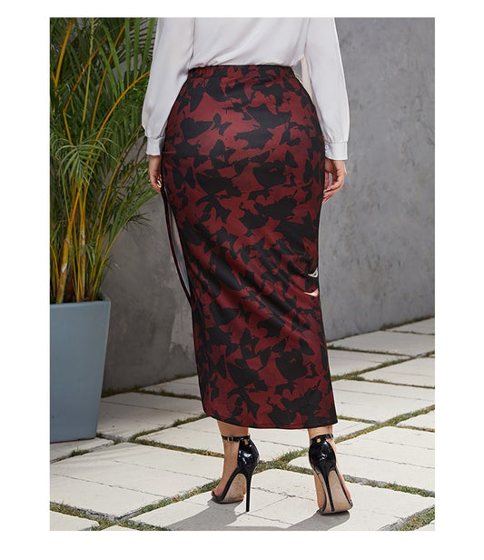 Floral Hem Side Slit Pleated Skirt