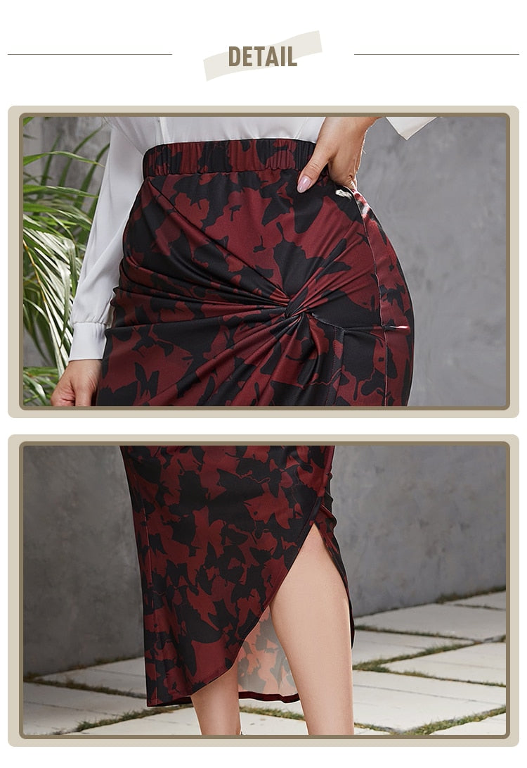 Floral Hem Side Slit Pleated Skirt