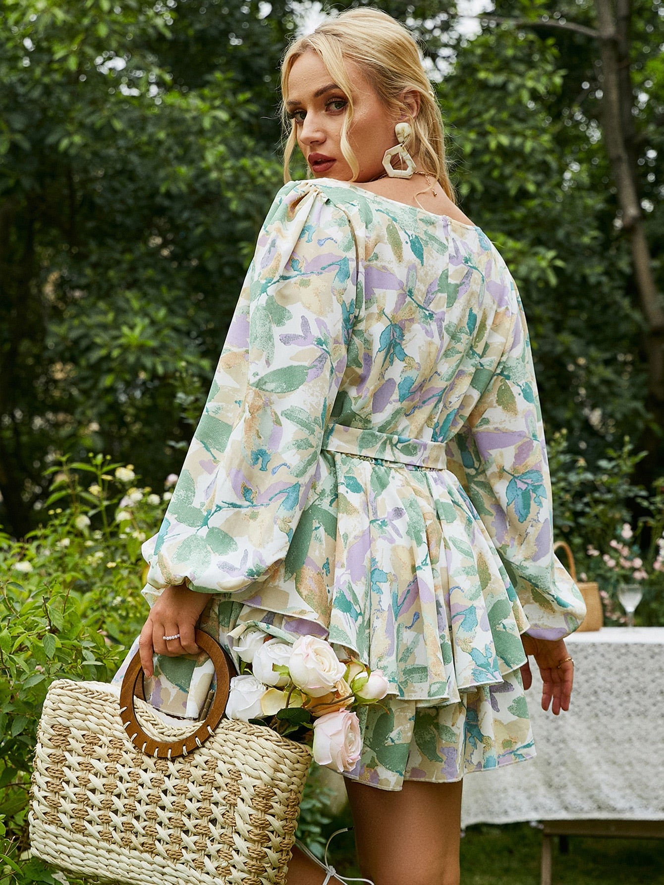 Sash Ruffles Print Lace Floral Print Jumpsuit