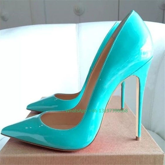 Iridescent Pointed Toe Patent Leather Stiletto Neon Yellow Heels Pumps