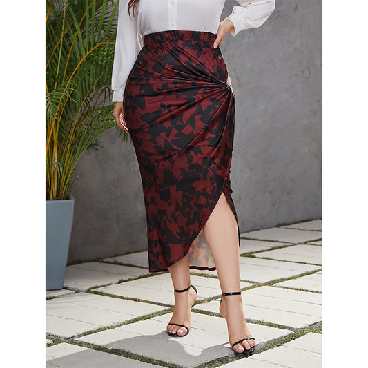 Floral Hem Side Slit Pleated Skirt