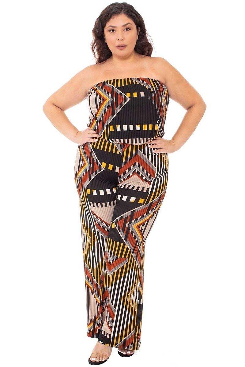 Abstract Print Tube Top  Jumpsuit