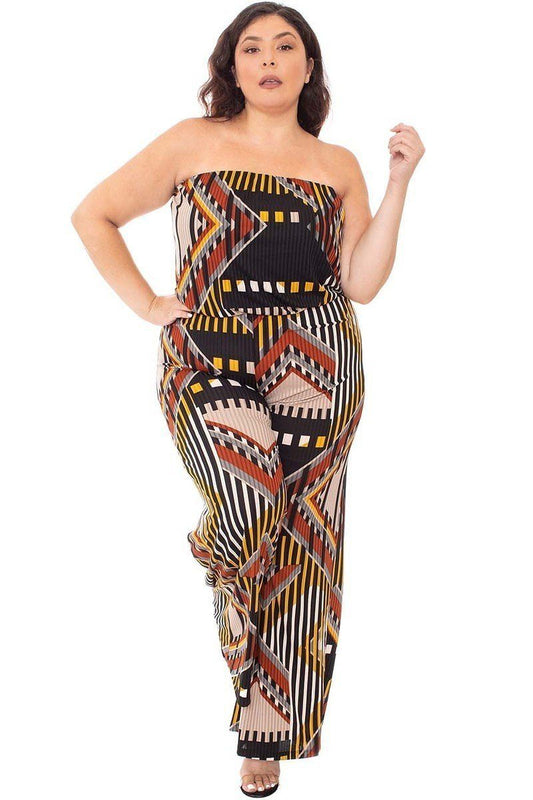 Abstract Print Tube Top  Jumpsuit