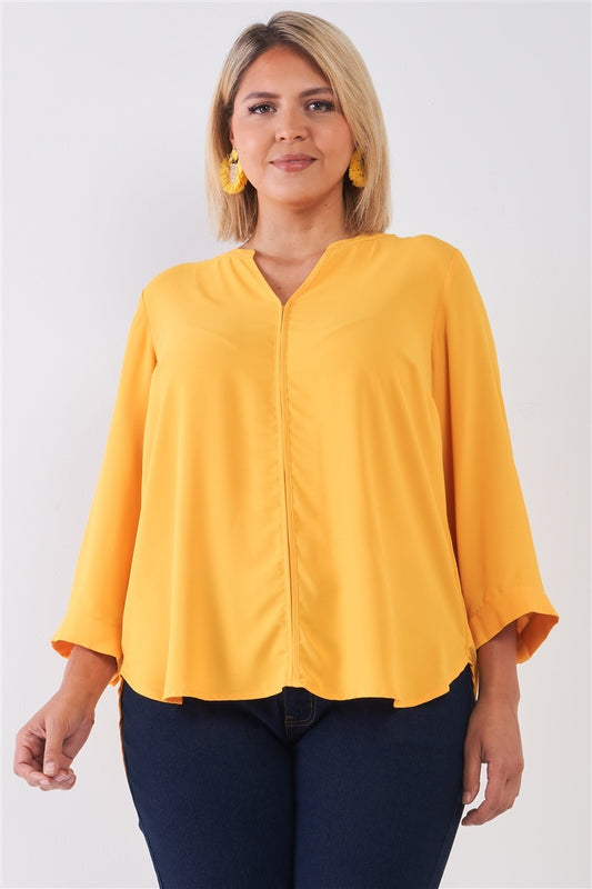 V-neck Midi Sleeve Pleated Back Detail Relaxed Tunic Top