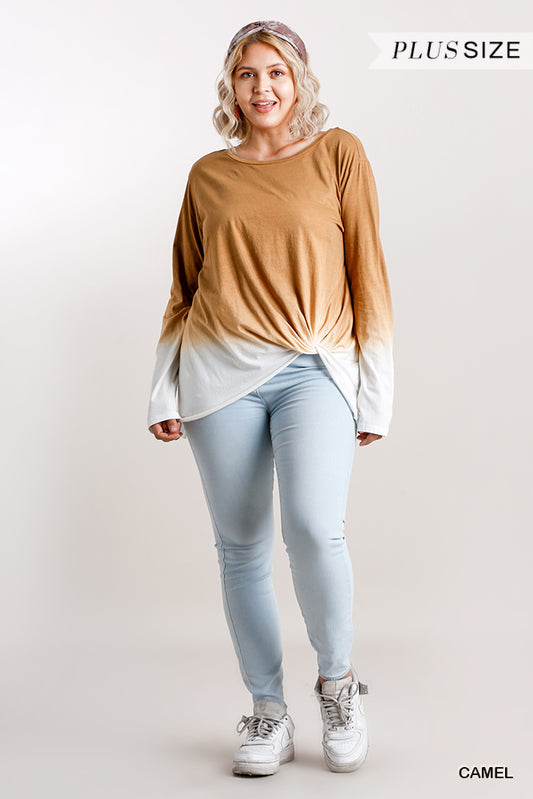 Ombre Print Long Sleeve Top With Gathered Front Detail