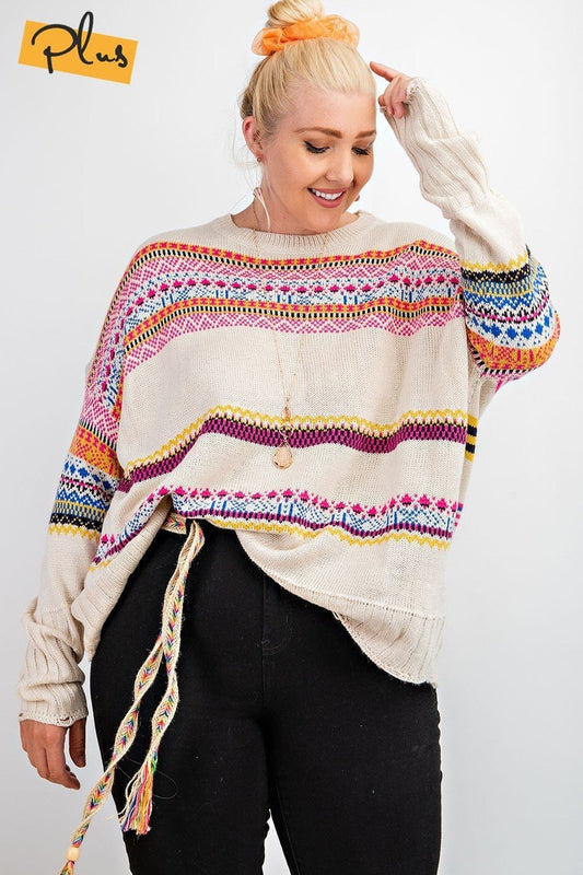 Boho Patterned Knitted Sweater Pullover