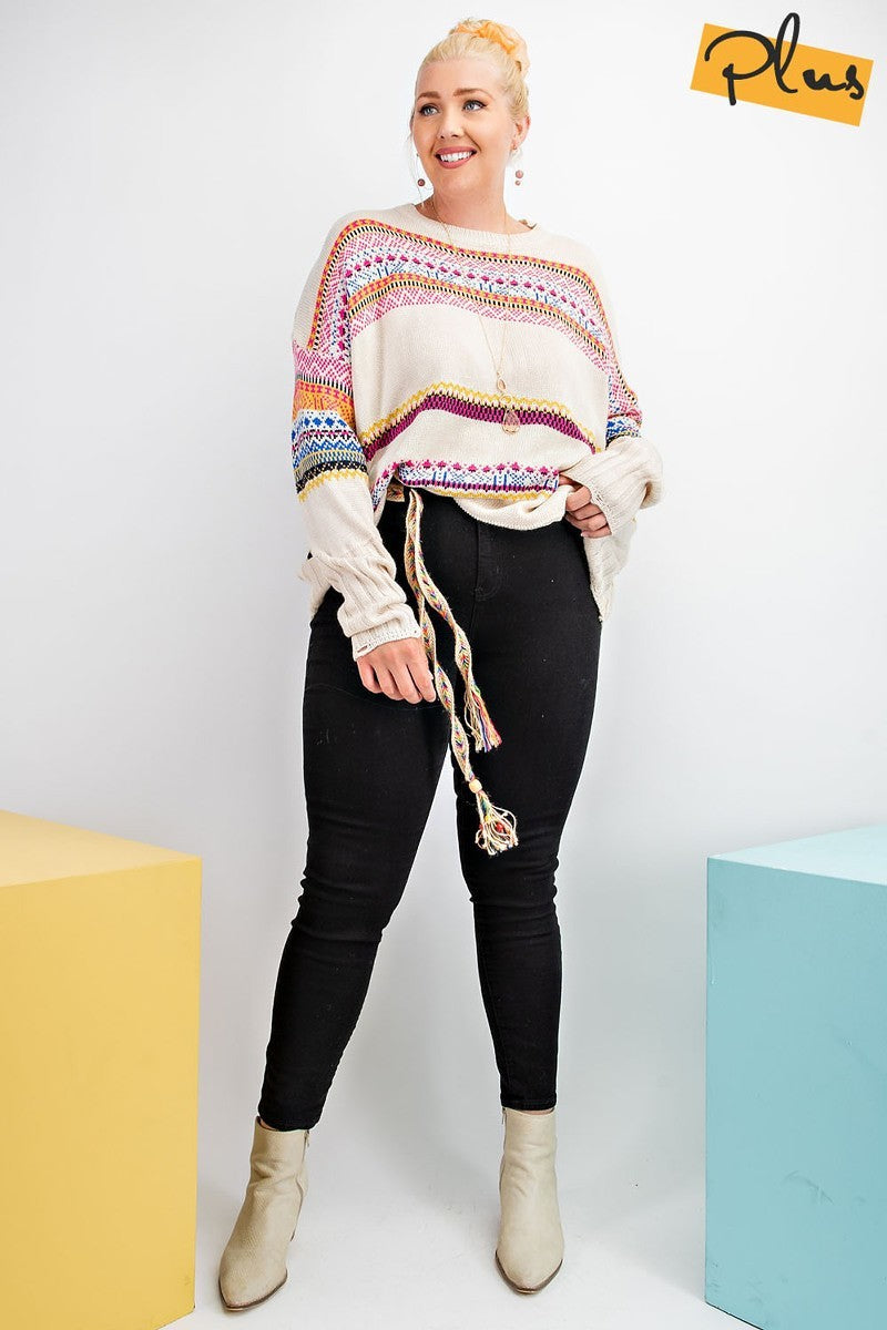Boho Patterned Knitted Sweater Pullover