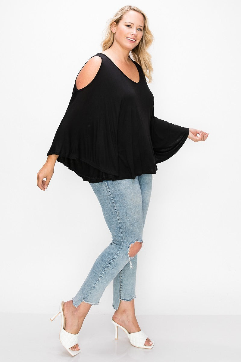 Open Shoulder Top Featuring Kimono Style Sleeves