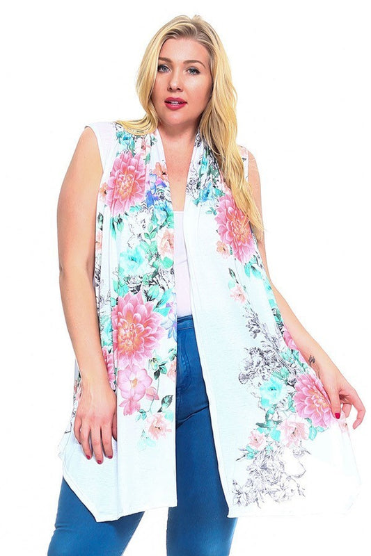 Floral Print Open Asymmetric Front Vest