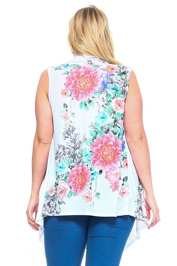 Floral Print Open Asymmetric Front Vest