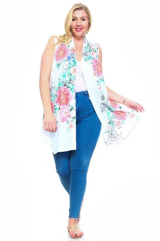 Floral Print Open Asymmetric Front Vest