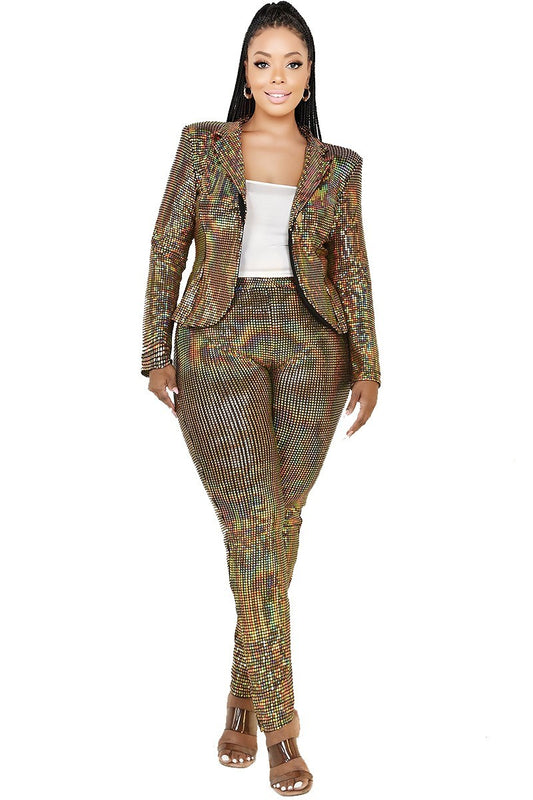 Metallic Sequins 2 Piece Jacket Set