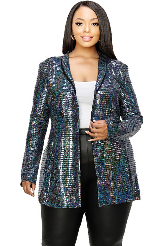 Metallic Sequins Double Breasted Blazer