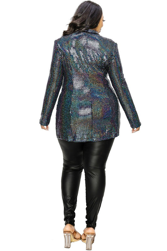 Metallic Sequins Double Breasted Blazer