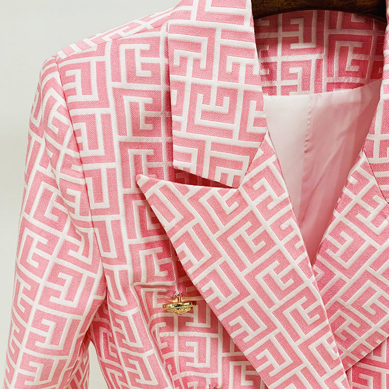 Double Breasted Lion Buttons Geometrical Blazer
