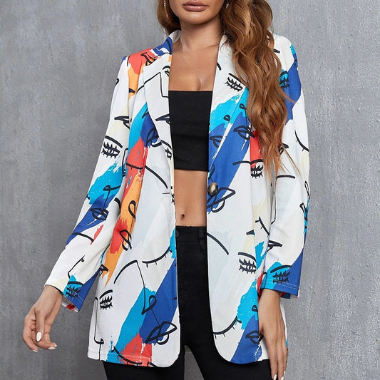 Lapel Print Long Sleeves Suit Jacket