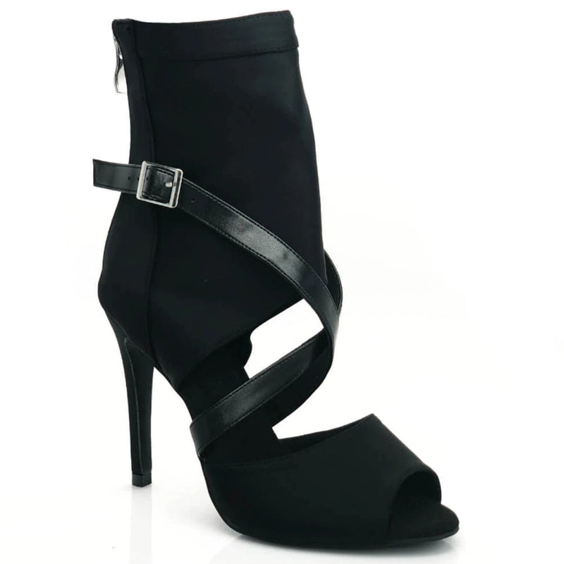 Black Suede And Leather Boot (Customized Heel 7cm 8cm 9cm 10cm )