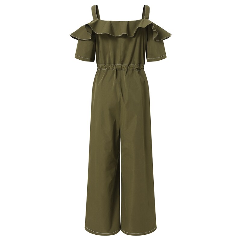Off-Shoulder Straps Casual Daily Cargo Ruffles Jumpsuit