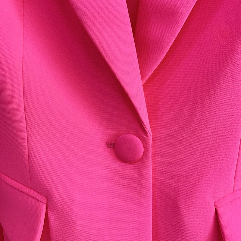 Single Button Blazer Flare Pants Suit Two-piece Hot Pink
