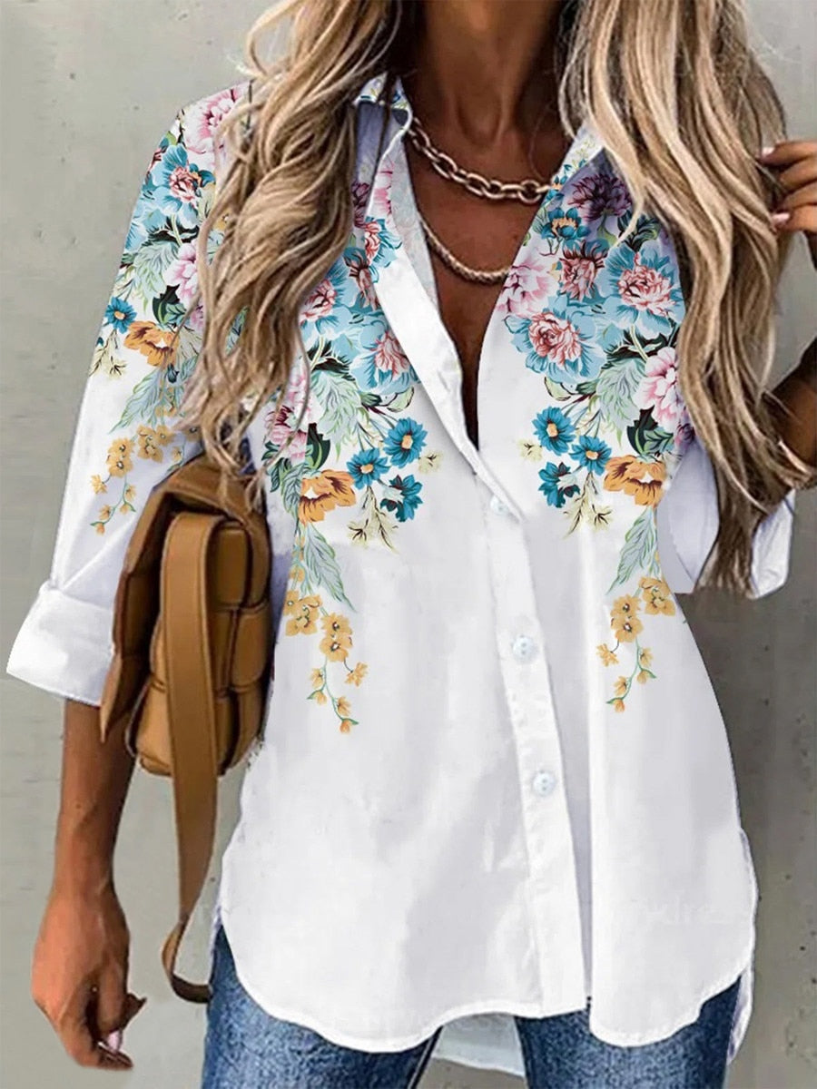 Long-sleeved Casual Loose Button Down Blouse