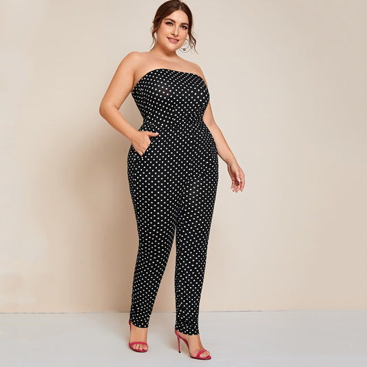 Dot Printed Strapless Tube Jumpsuit