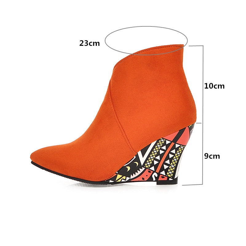 Suede Wedge Heel Ankle Pointed Toe Boots