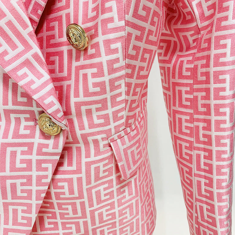 Double Breasted Lion Buttons Geometrical Blazer