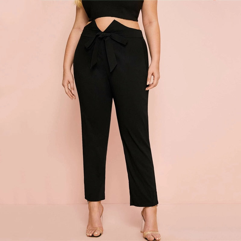 Elegant Elastic Sash Tie Waist Straight Leg Pencil Pants