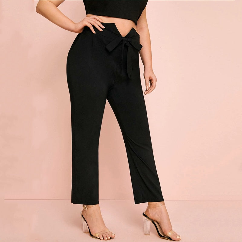 Elegant Elastic Sash Tie Waist Straight Leg Pencil Pants