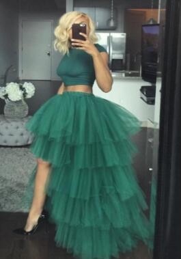 Hi-Low Tiered Tulle Ruffle Zipper Waistline Skirt