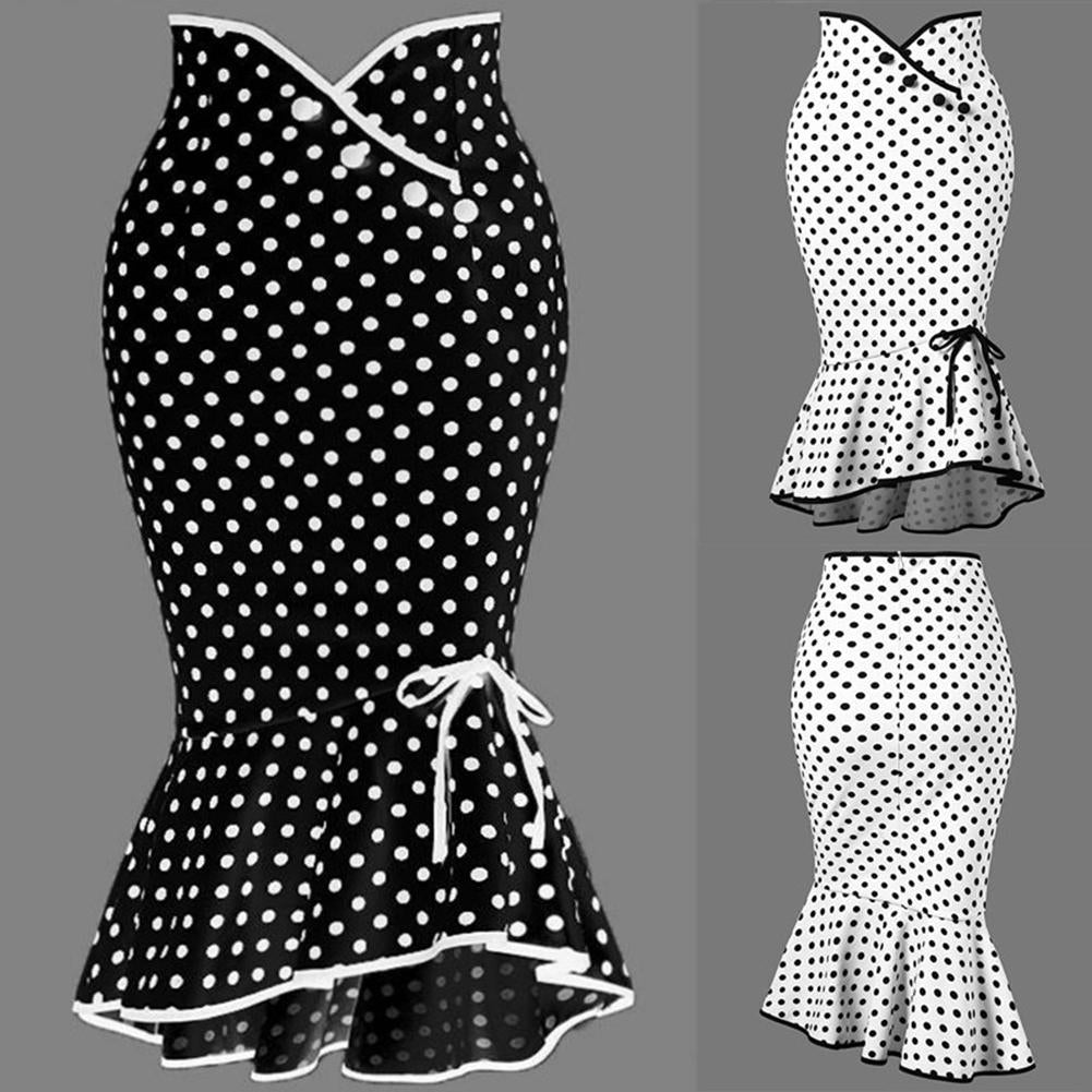 Ruffled Fishtail Polka Dot Vintage High Waist Mermaid Skirt