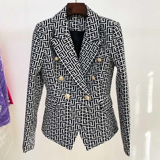 Double Breasted Lion Buttons Geometrical Blazer