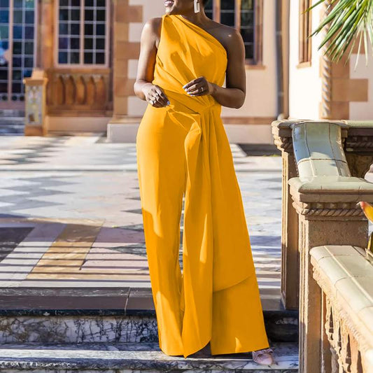 Off Shoulder Pleated Sleeveless Jumpsuit