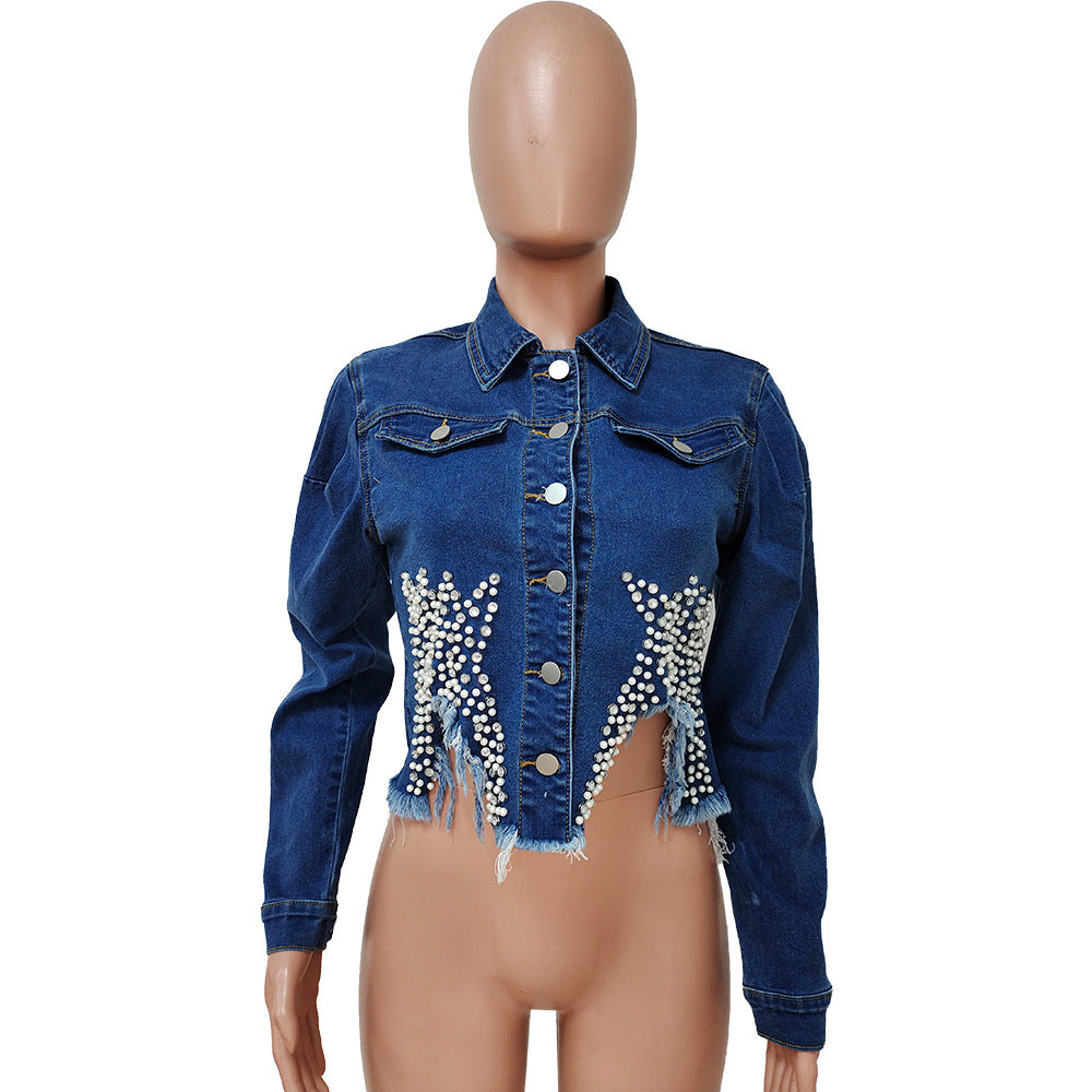 Denim Two Pieces Long Sleeve Jeans Top & Pants Sets