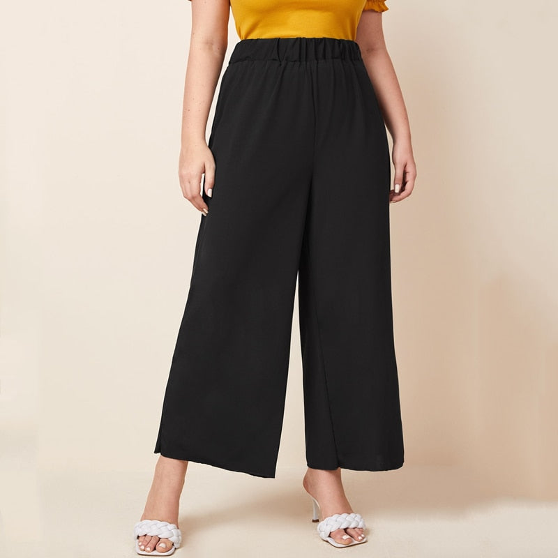 Elastic Waist Wide Leg Pants