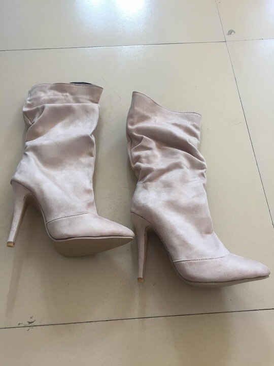 Mid Calf Pleated Pointed Toe Thin High Heel Boots