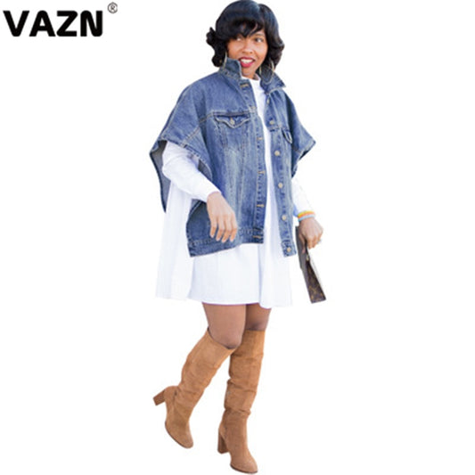 Solid Denim Asymmetric Short Sleeve Button Fly Coat