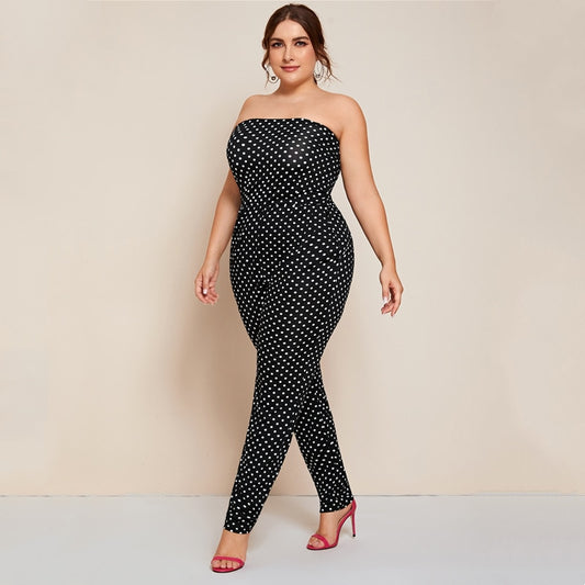 Dot Printed Strapless Tube Jumpsuit