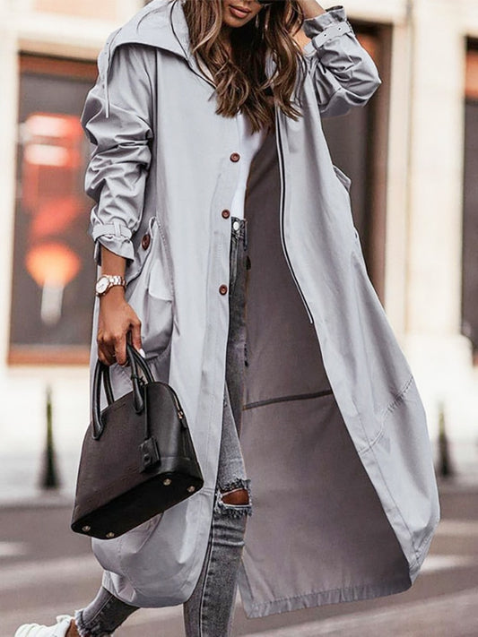 Autumn Trench Long Sleeve Cardigan Style With Pocket Turn-Down Collar Coat