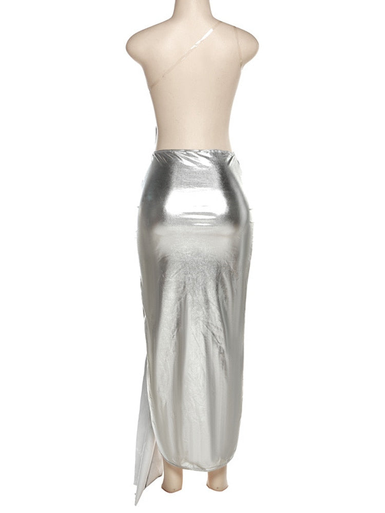 Off-Shoulder Backless Cut Out Slit Maxi Dress
