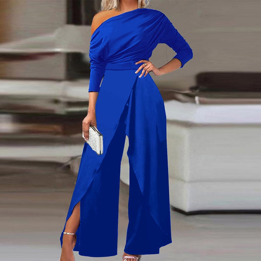 Off Shoulder Irregular Wide Leg Jumpsuit