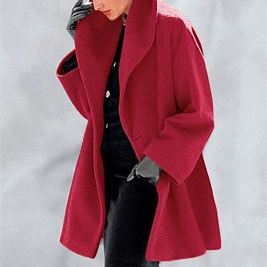 Long Sleeve Open Stitch Solid Wool Coat