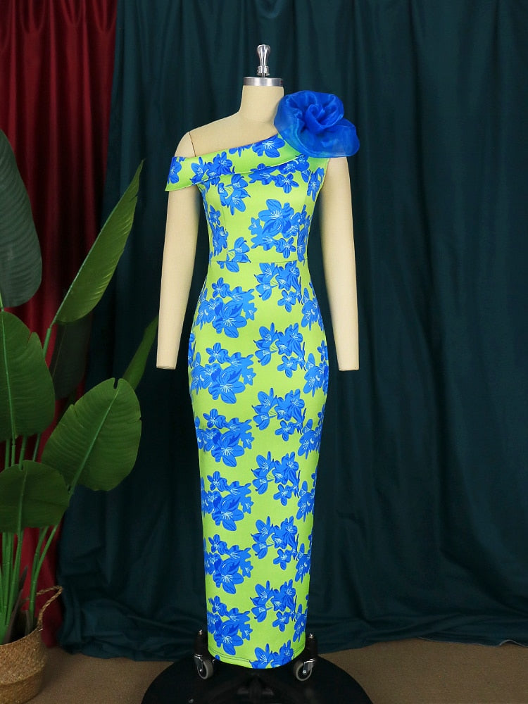 Floral Printed One Shoulder Dress