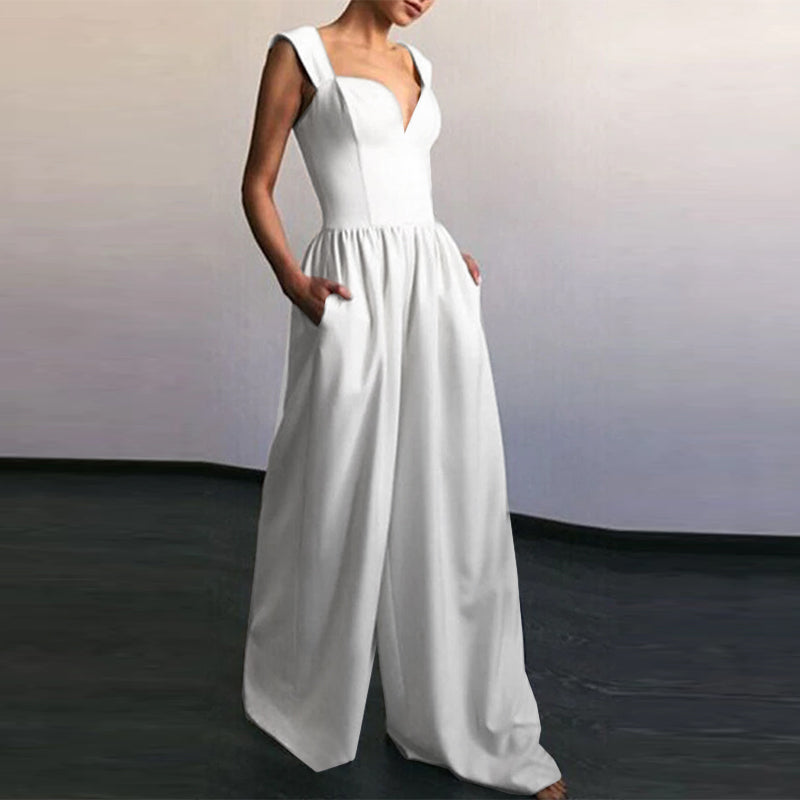 Wide Leg V Neck Elegant Jumpsuit