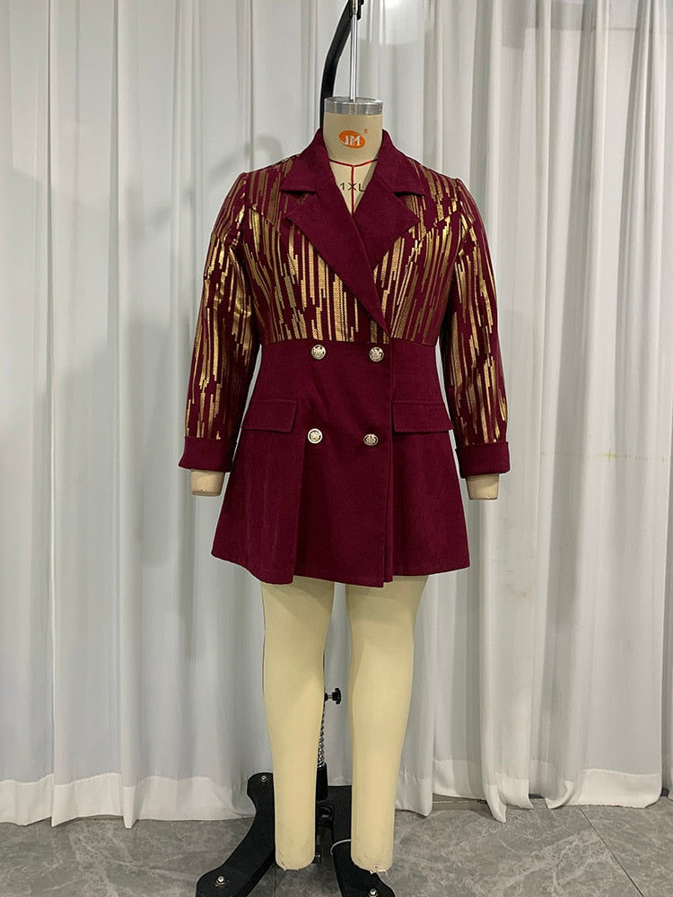 Sequin Vintage Button Down Elegant Blazer With Pockets