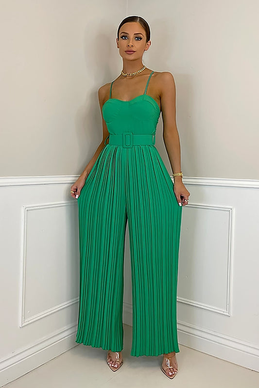 Casual Suspender Sleeveless Pleated Wide Leg Jumpsuit