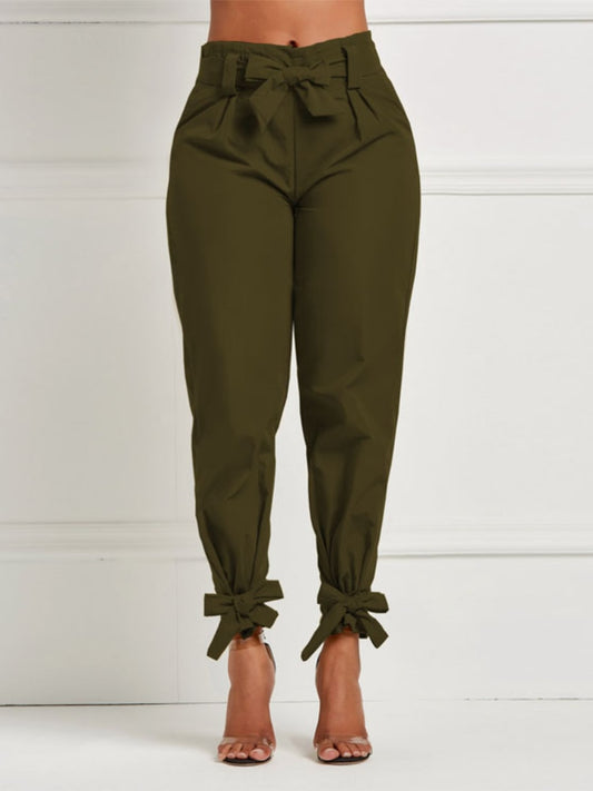 Pleated Harem Pants with Waist Belt Bowtie Trousers