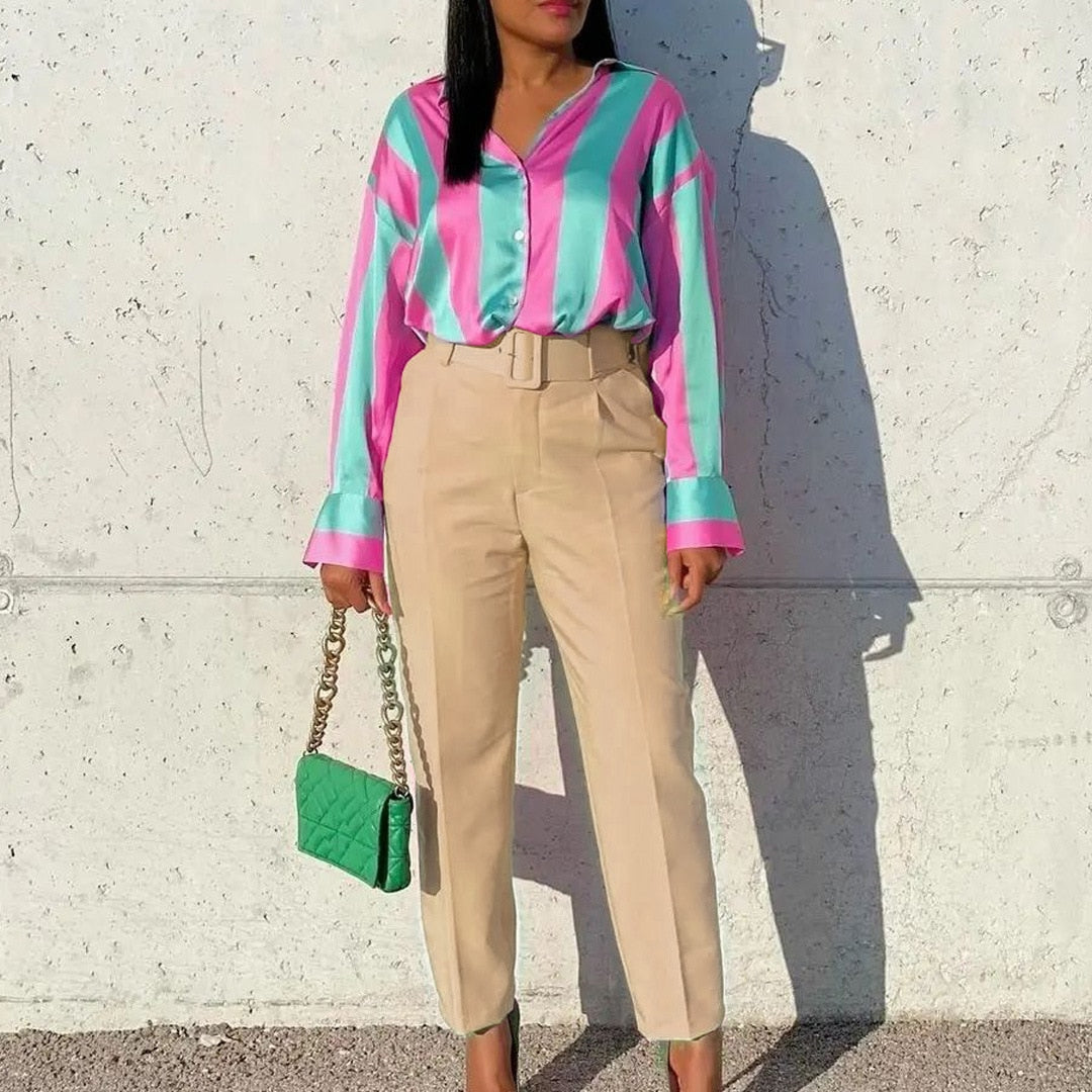 Casual High Waist Cropped Pocket Trousers with Belt