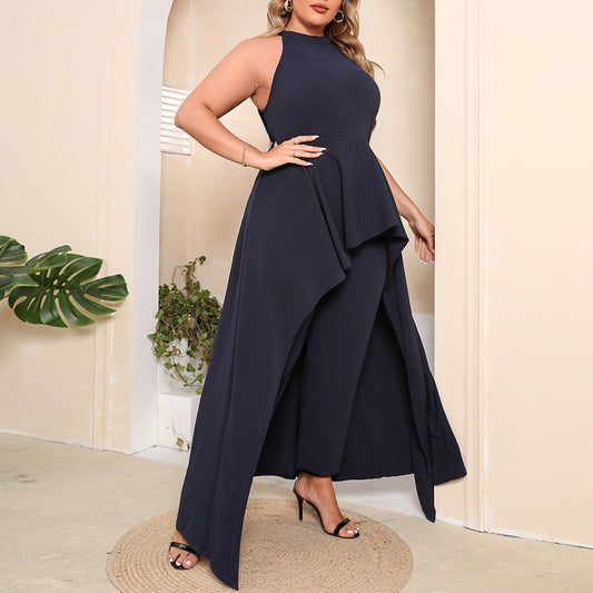 Halter Neck Sleeveless High Low Maxi Dress Top With Pants Set