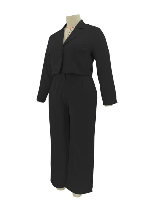 Short V Neck Jacket And High Waist Straight Pants Sets